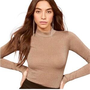 Reformation Junie sparkle gold long sleeve mock neck top small